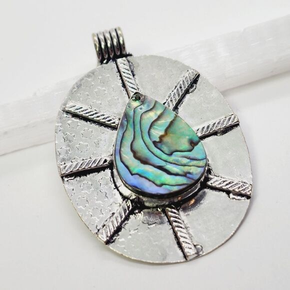 Abalone Shell 925 Silver Plated Handmade Gemstone Pendant of 2.3" Ethnic Gift - Picture 4 of 5